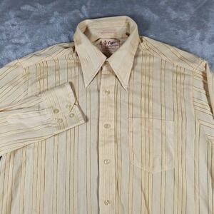 Vintage Disco Shirt Mens Medium Striped Dagger Collar Long Sleeve 70s